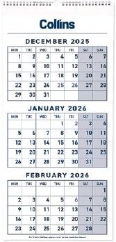 2026 Collins Wall Calendar Three Month To View 290x620mm - 441050