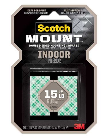 Scotch Mounting Squares 111H-SQ-48 Indoor 25mm, Pack of 48