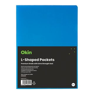 OKIN L Shaped Pockets A4 Blue, Pack of 12