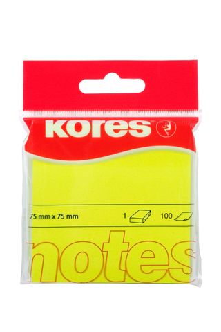 Kores Neon Sticky Notes 75x75mm Yellow