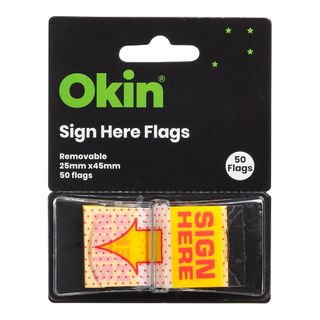 Okin Pop-up Flags Sign Here 25x45mm Pk50