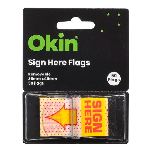 Okin Pop-up Flags Sign Here 25x45mm Pk50
