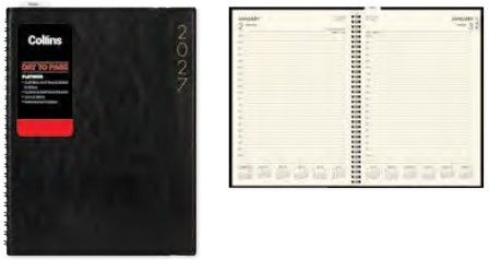 2027 Collins Platinum A41 Diary, Day To Page, Wiro,  Black