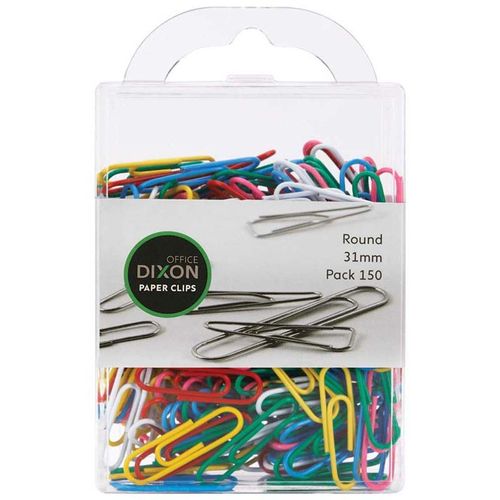 Dixon Round Paper Clips 31mm Coloured, pkt 150