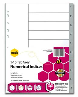 A4 PP NUM 1-10 tab indice Grey