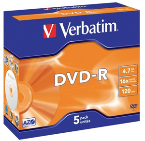 Verbatim DVD-R 4.7GB 16x 5 Pack with Jewel Cases