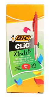 BIC CLIC BALLPOINT PEN (RED) BOX 10