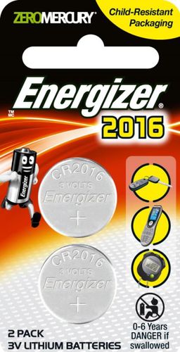 ENERGIZER CR2016 LITHIUM COIN BATTERY PKT 2