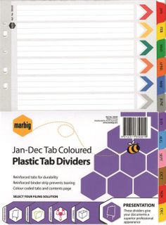 A4 COLOURED PLASTIC INDICES JAN - DEC