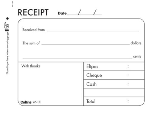 RECEIPT BOOK, 45DL