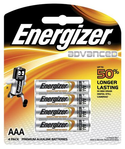 ENERGIZER AAA ALKALINE ADVANCED BATTERY PKT 4