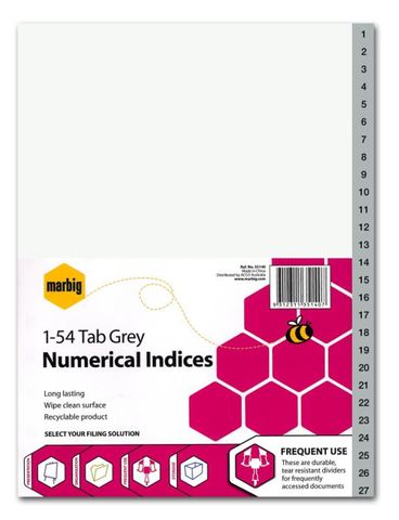 A4 PP Num 1-54 tab Grey