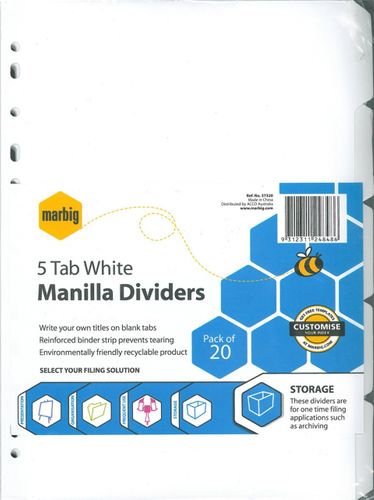 A4 MANILLA WHITE DIVIDERS, BU