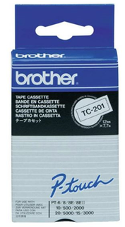 Brother TC-201 12mm x 8m Black on White Label Tape