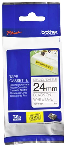 Brother TZe-S251 24mm x 8m Extra Strength Black on White Tape