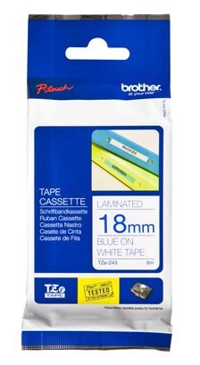 Brother TZe-243 18mm x 8m Blue on White Tape