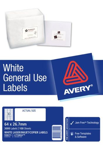AVERY L7158 GENERAL USE LABELS 30 LABELS/SHEET