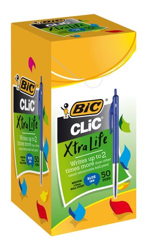 BIC CLIC BALLPOINT PEN (BLUE), BOX 50