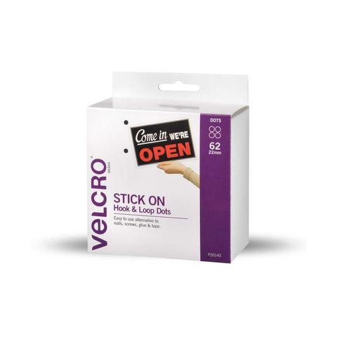VELCRO BRAND SPOTS HOOK & LOOP
 22mm self adhesive spots. 62 Spots per pack