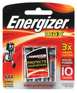 ENERGIZER AAA ALKALINE MAX BATTERY PKT 4