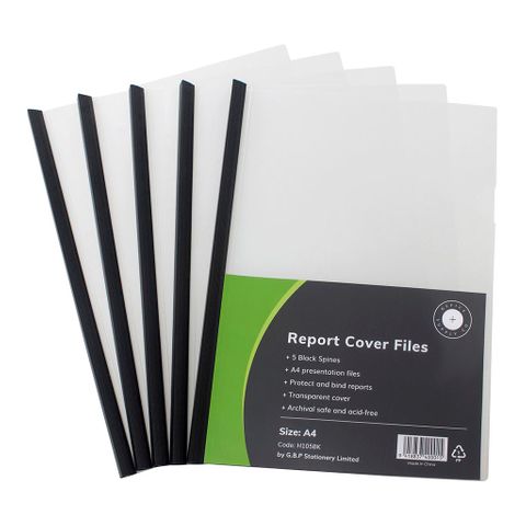 Report Cover Clear A4 Black Spine, Pack of 5