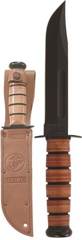 KA-BAR 1217 FIGHTING/UTILITY KNIFE, USMC, Straight Edge, Leather Sheath