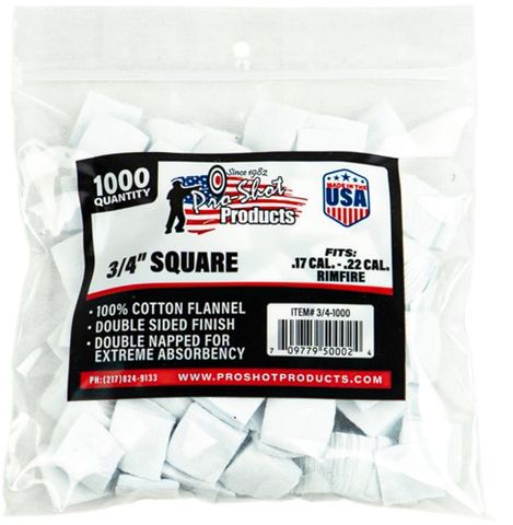 PROSHOT .17-.22 CAL. RIMFIRE 3/4in SQ. 1000CT. PATCHES