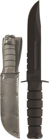 KA-BAR 1212 FULL SIZE BLACK KA-BAR, Serrated Edge, Black Leather Sheath