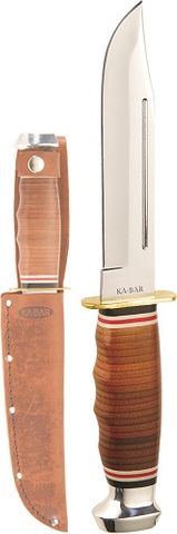 KA-BAR 1235 MARINE HUNTER, Straight Edge, Leather Sheath