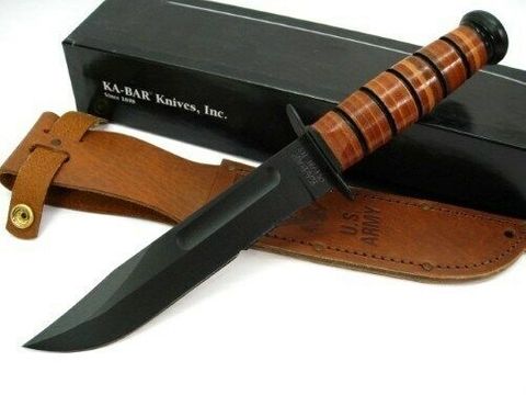 KA-BAR 1219 FIGHTING/UTILITY KNIFE, ARMY, Serrated Edge, Leather Sheath