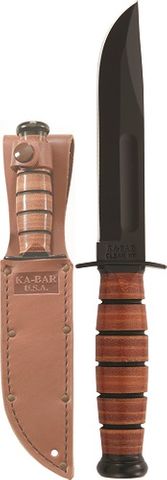KA-BAR 1251 SINGLE MARK SHORT FIGHTING, Straight Edge, Leather Sheath