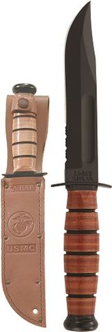 KA-BAR 1252 USMC SHORT FIGHTING/UTILITY, Serrated Edge, Leather Sheath