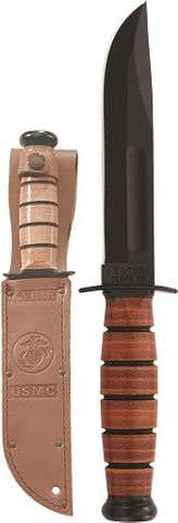KA-BAR 1250 USMC SHORT FIGHTING/UTILITY, Straight Edge, Leather Sheath