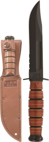 KA-BAR 1261 SINGLE MARK SHORT FIGHTING/UTILITY, Serrated Edge, Leather Sheath