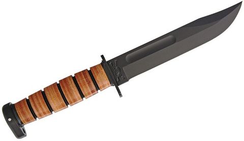 KA-BAR 1317 DOG'S HEAD KA-BAR - W/Brown Leather Sheath, Str Edge