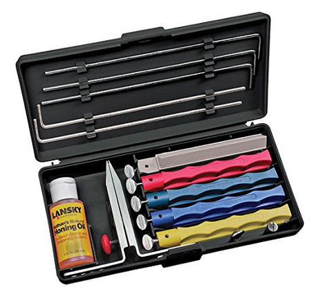 LANSKY PROFESSIONAL SHARPENING SYSTEM - COARSE, MEDIUM, FINE, ULTRA FINE & A MEDIUM SERRATED HONE