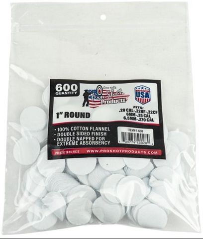PROSHOT .22-.270 CAL. 1" RD. 600CT. PATCHES