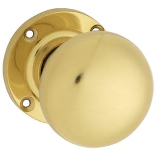 KNOB ON ROSE POLISHED BRASS