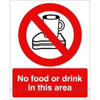 DENEEFE DNR114 NO FOOD OR DRINK IN THIS AREA 240X300MM PVC