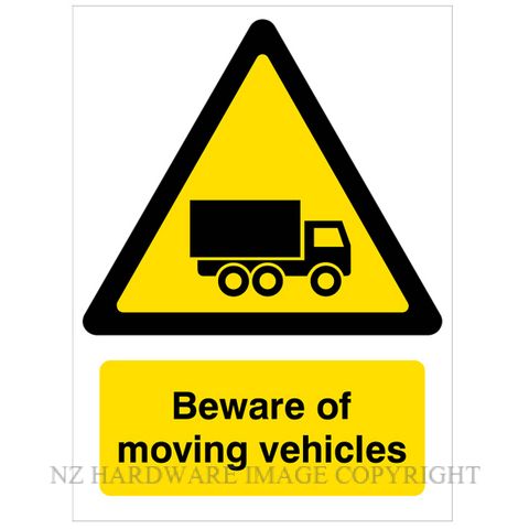 DENEEFE DNY305 BEWARE OF MOVING VEHICLES 280X380MM PVC