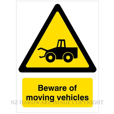 DENEEFE DNY340 BEWARE MOVING VEHICLES 280X380MM PVC