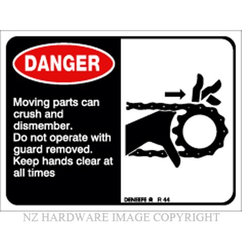 DENEEFE R44 DANGER CHAIN MACHINERY LABEL SELF ADHESIVE