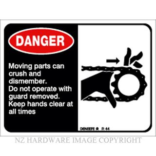 DENEEFE R44 DANGER CHAIN MACHINERY LABEL SELF ADHESIVE