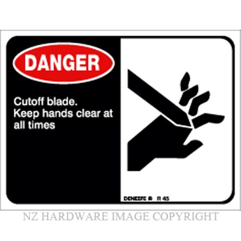 DENEEFE R45 DANGER CUT OFF BLADE MACHINE LABEL