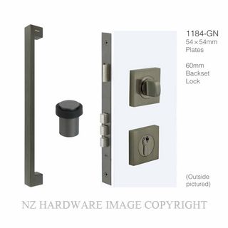 WINDSOR 1221 GN POLO 600MM PULL+1184 LOCK+5264 DOORSTOP GRAPHITE NICKEL