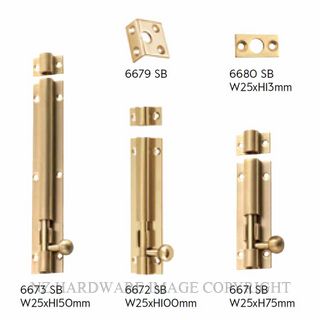 TRADCO 6673 SB BARREL BOLT L150XW25MM BOLT 7.5MM SATIN BRASS
