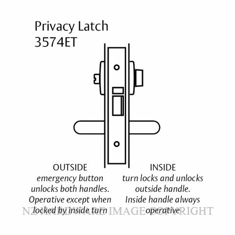 LOCKWOOD 3574ET PRIVACY LATCH 60MM SATIN CHROME