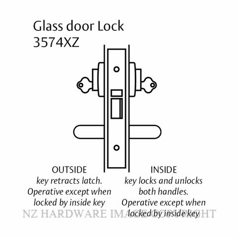 LOCKWOOD 3574XZ GLASS DOOR LOCK 60MM SATIN CHROME