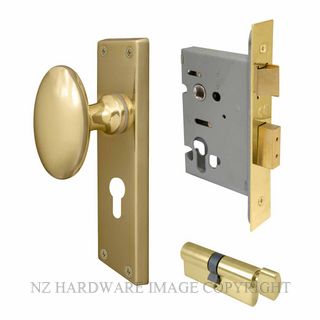 WINDSOR 5129 UB KNOB OVAL PLATE EURO LOCKING SET UNLACQUERED BRASS