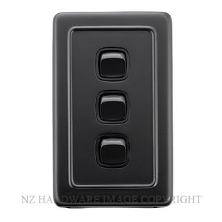 TRADCO 5344 BLK SWITCH ROCKER 3 GANG MATT BLACK